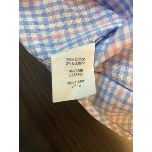 J Crew Button Shirt Mens XL 17-17.5 Flex Short Sleeve Blue Pink Check Stretch - Picture 5 of 12